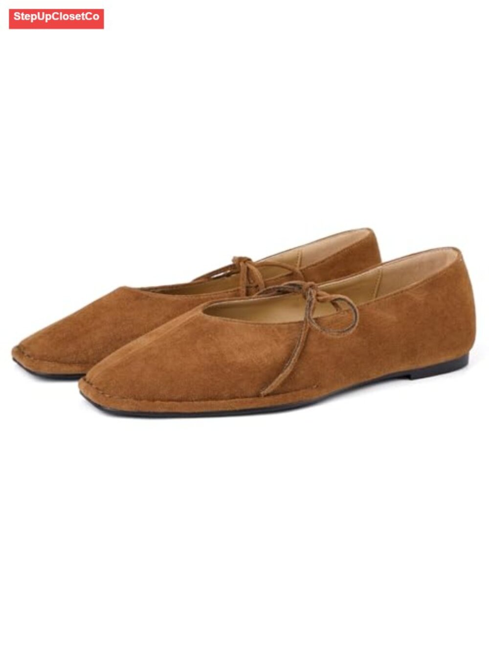 Women's Square Toe Ballet Flats Mary Jane Faux Suede Lace Up Comfort Memory